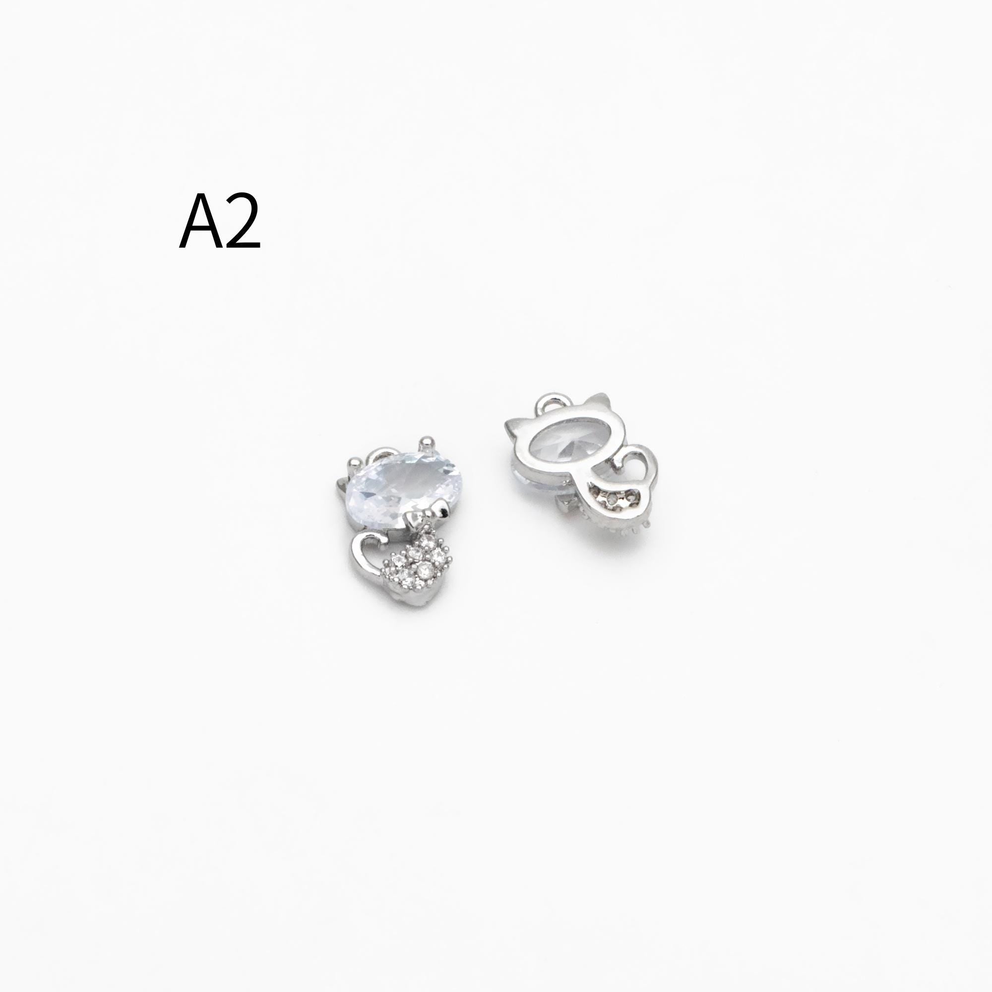 4pcs CZ Pave Gold/ Silver Tone Cute Animal Charms, Jewelry Making, Diy Material, Jewelry Supplies (GB-2074)